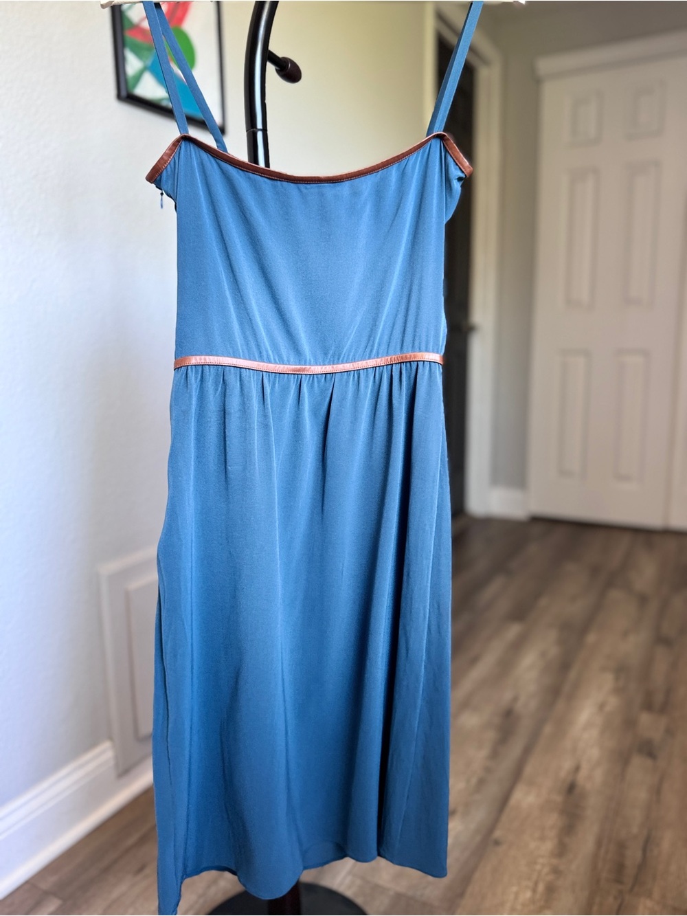 Prada Blue Slip Dress with Brown Trim